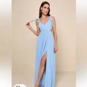 NWT Lulus Celebratory Allure Powder Blue Pleated Backless Maxi Dress Wedding L